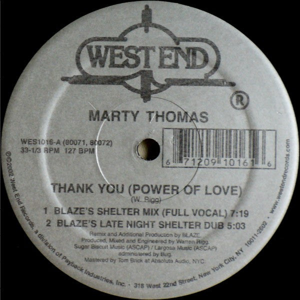 Marty Thomas : Thank You (Power Of Love) (12")