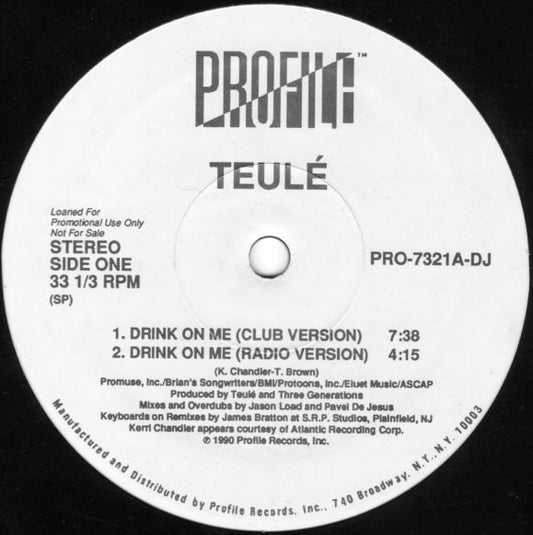 Teulé : Drink On Me (12", Single, Promo)