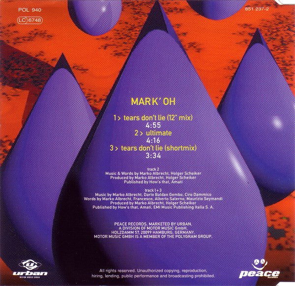 Mark 'Oh : Tears Don't Lie (CD, Maxi)