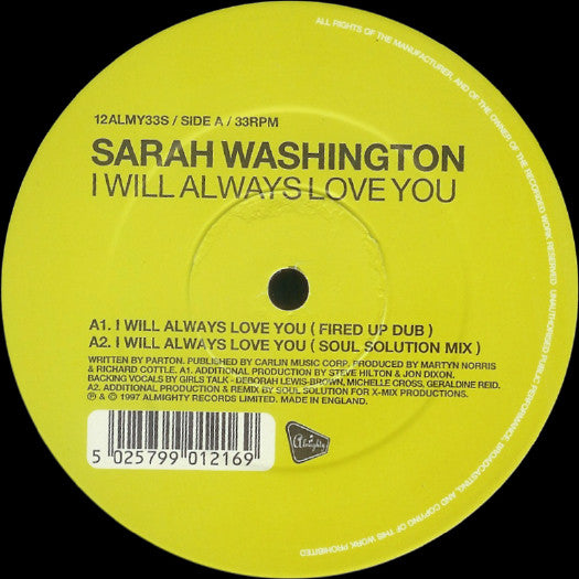 Sarah Washington : I Will Always Love You (12")