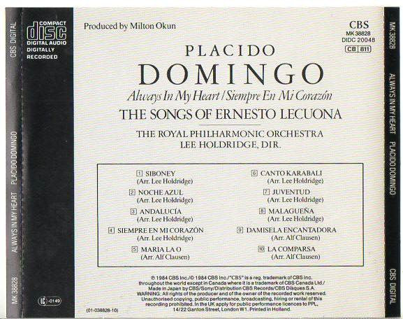 Placido Domingo : Always In My Heart (Siempre En Mi Corazón) - The Songs Of Ernesto Lecuona (CD)