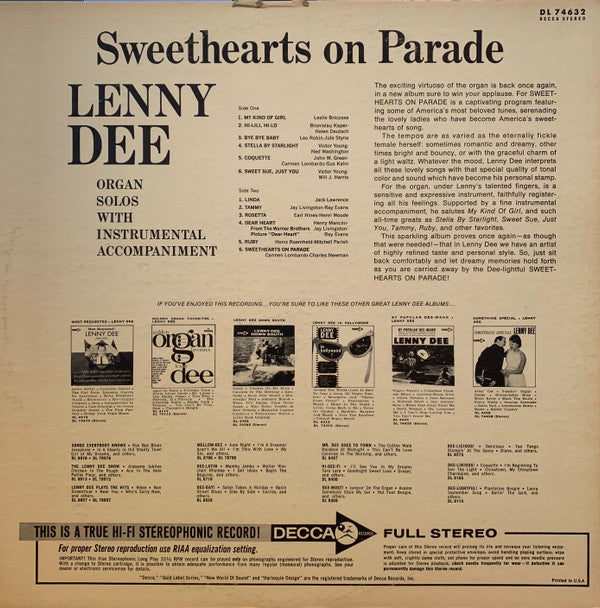 Lenny Dee (2) : Sweethearts On Parade (LP, Album)