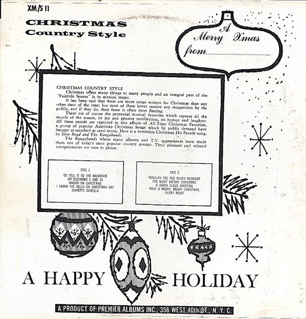Slim Boyd And The Rangehands : Christmas Country Style (LP, Album)