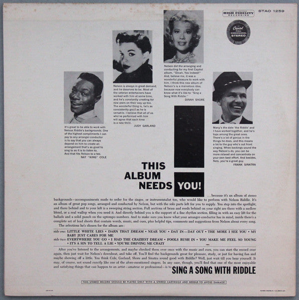 Nelson Riddle And His Orchestra : Sing A Song With Riddle (LP, Album, Gat)