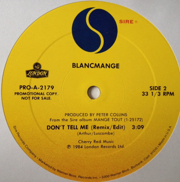 Blancmange : Don't Tell Me (12", Promo)