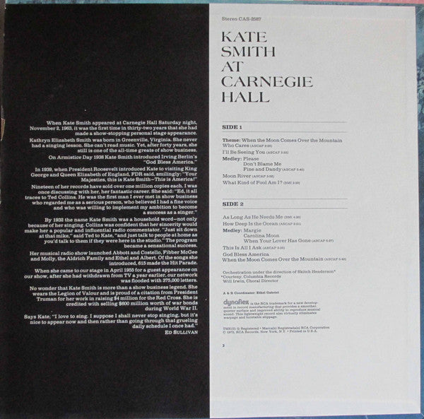 Kate Smith (2) : At Carnegie Hall (LP, Album, RE)
