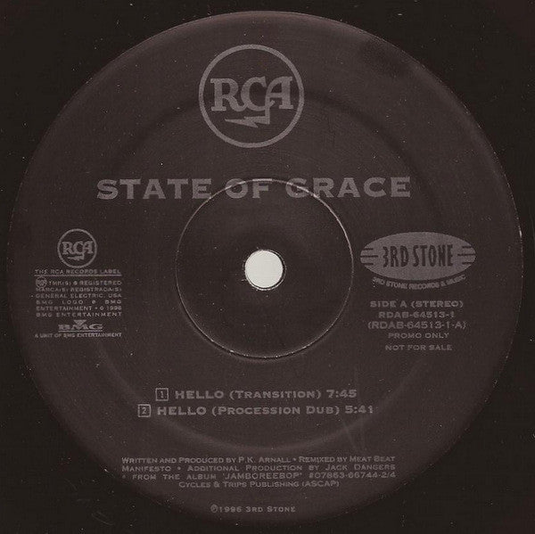State Of Grace : Hello (New Mixes By Meat Beat Manifesto And Love Brigade) (12", Promo)