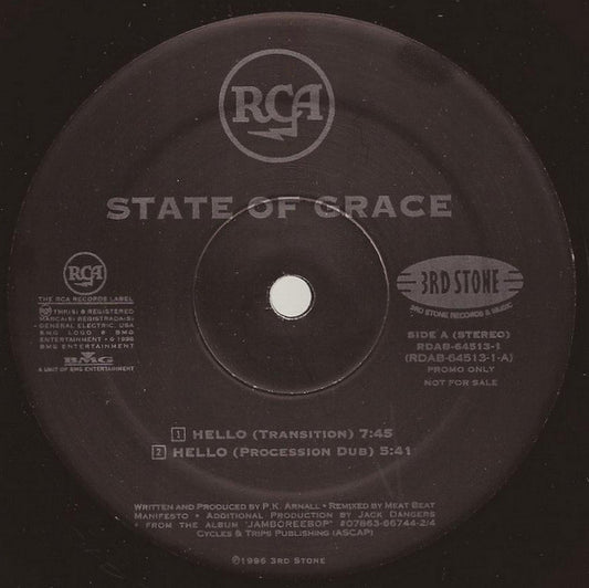 State Of Grace : Hello (New Mixes By Meat Beat Manifesto And Love Brigade) (12", Promo)