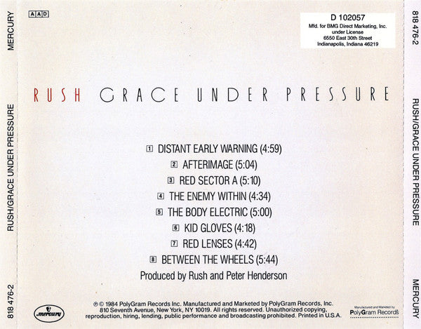Rush : Grace Under Pressure (CD, Album, Club, RE)
