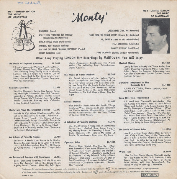 Mantovani And His Orchestra : Monty (LP, Comp, Ltd, Roc)
