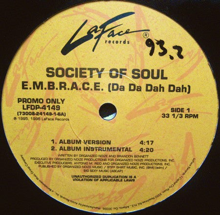 Society Of Soul : E.M.B.R.A.C.E. (Da Da Dah Dah) (12", Promo)