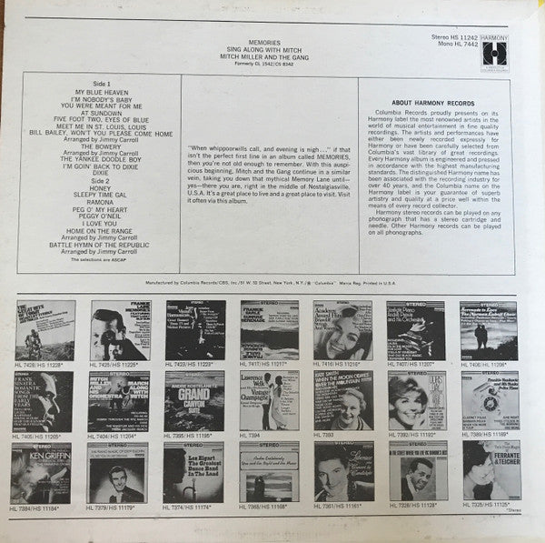 Mitch Miller And The Gang : Memories Sing Along With Mitch (LP, Album)