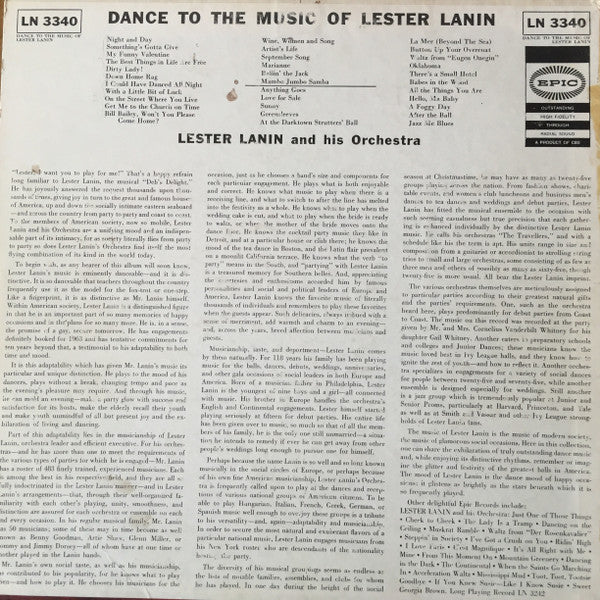 Lester Lanin And His Orchestra : Dance To The Music Of Lester Lanin (LP, Mono)
