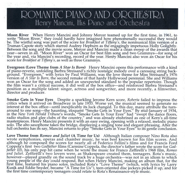 Henry Mancini His Piano &  Henry Mancini And His Orchestra : Romantic Piano & Orchestra (CD, Comp)