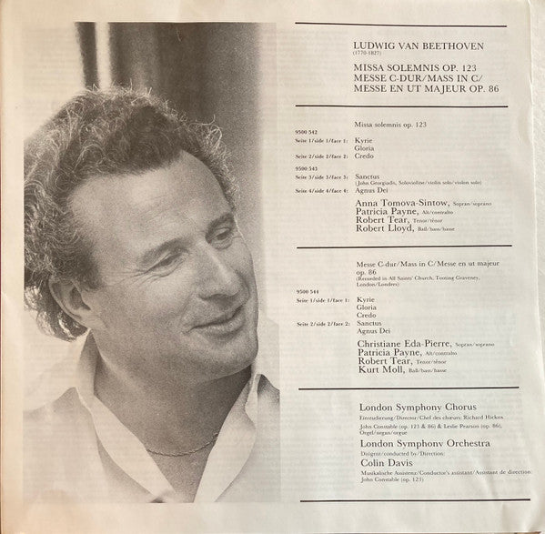 Ludwig van Beethoven, Sir Colin Davis, Anna Tomowa-Sintow, Patricia Payne, Robert Tear, Robert Lloyd (4), Kurt Moll, Christiane Eda-Pierre : Missa Solemnis Op. 123 / Mass In C  (3xLP)