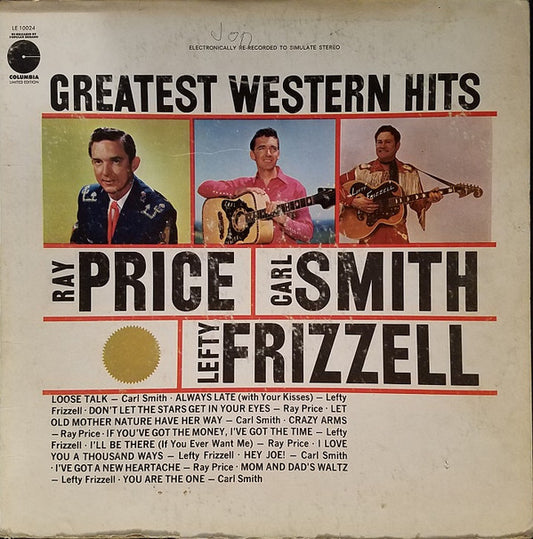 Ray Price / Carl Smith (3) / Lefty Frizzell : Greatest Western Hits Volume 1 (LP, Comp, RE)