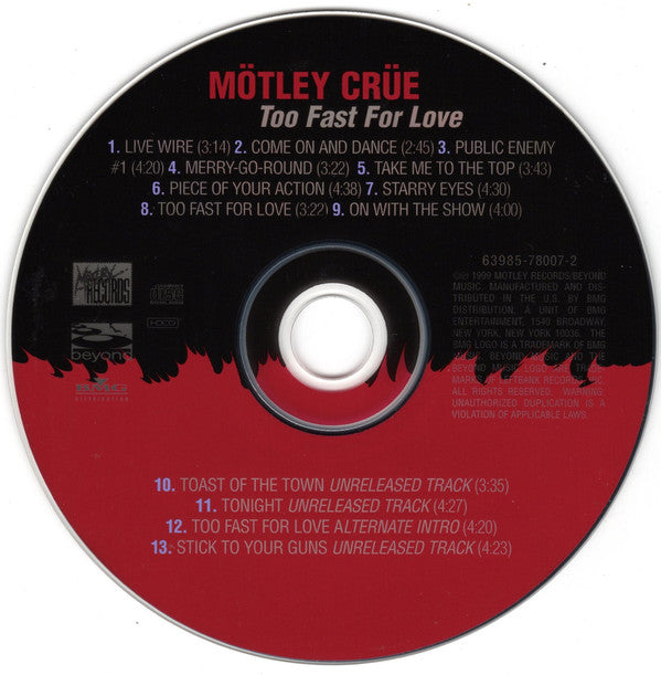 Mötley Crüe : Too Fast For Love (HDCD, Album, Club, RE, BMG)