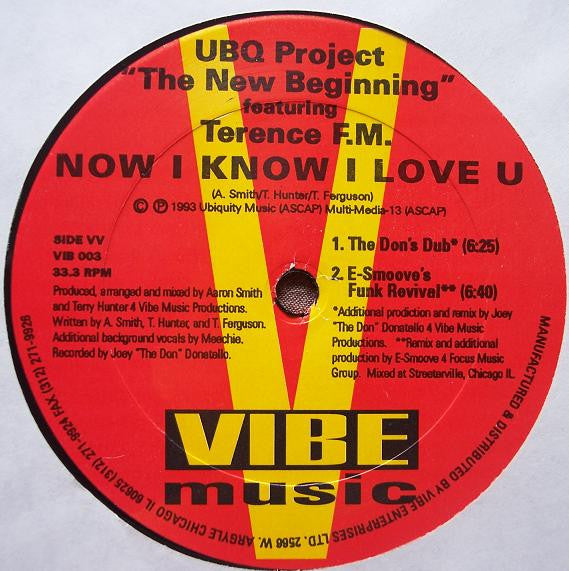 UBQ Project Featuring Terence FM : Now I Know I Love U (12")