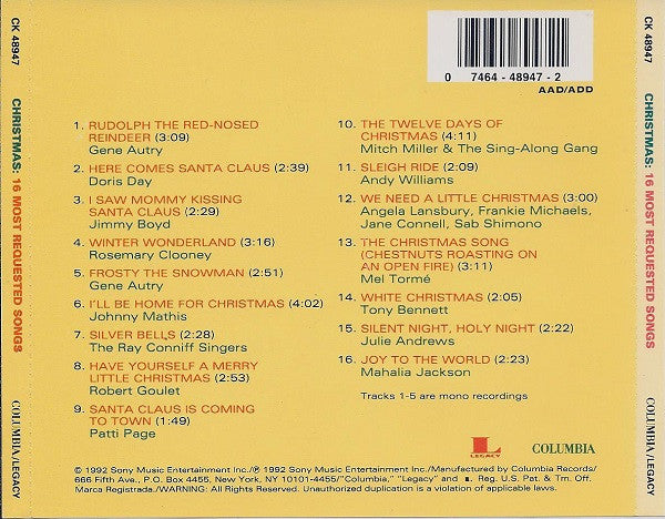 Various : Christmas: 16 Most Requested Songs (CD, Comp, RE)