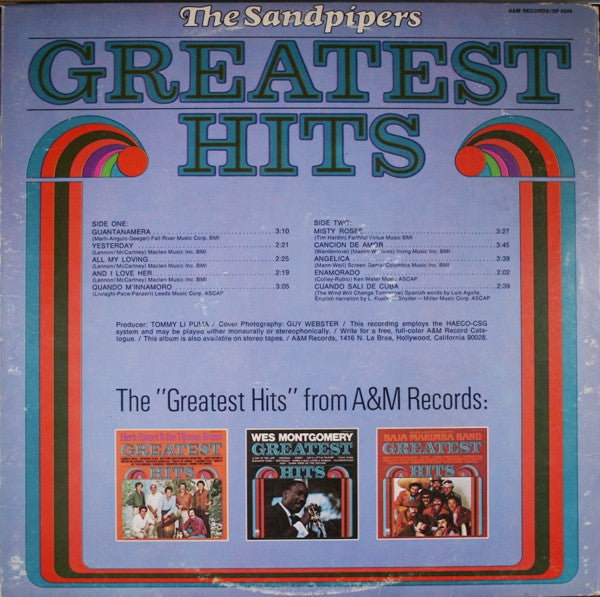 The Sandpipers : Greatest Hits (LP, Album, Comp, Uni)