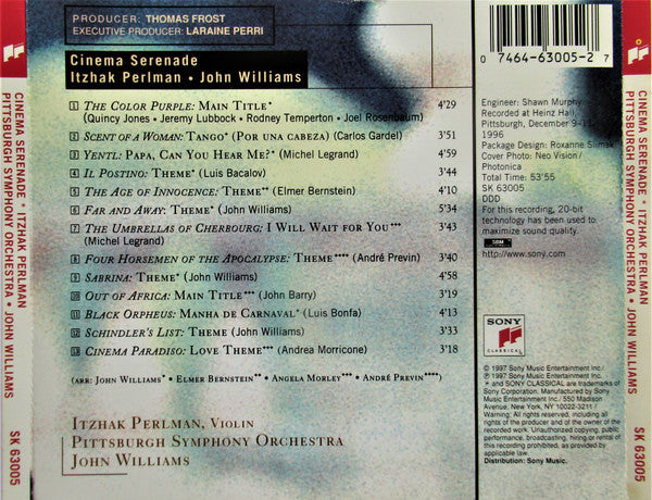 Itzhak Perlman - John Williams (4) - The Pittsburgh Symphony Orchestra : Cinema Serenade (CD, Album)