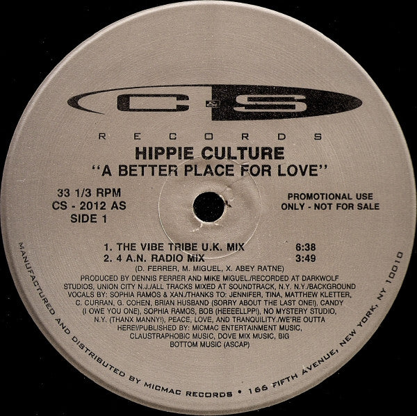 Hippie Culture : A Better Place For Love (12", Promo)