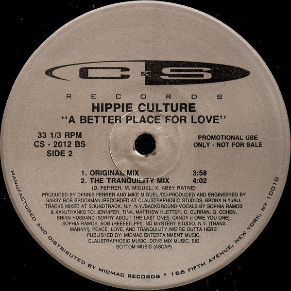 Hippie Culture : A Better Place For Love (12", Promo)