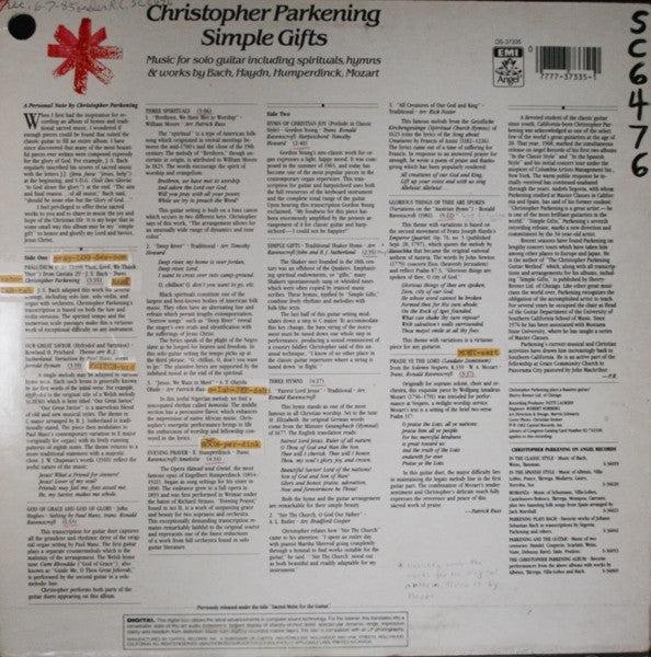 Christopher Parkening : Simple Gifts (LP, Album, RE, KM )