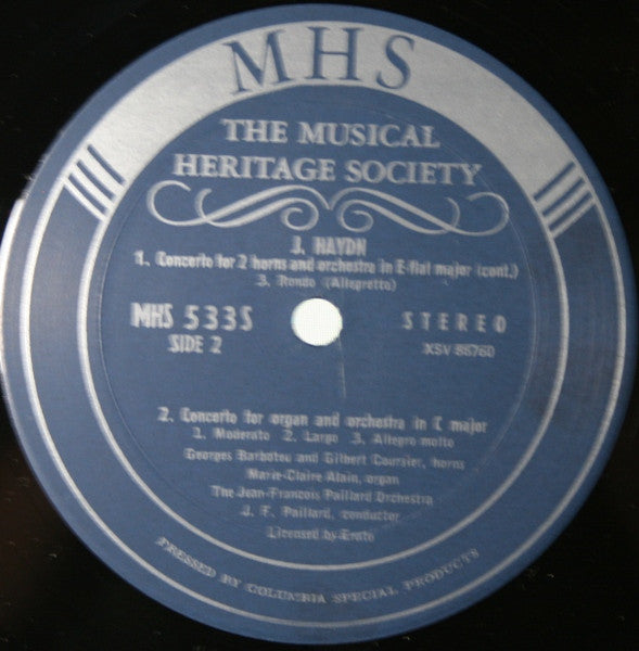 Joseph Haydn, Maurice André, Georges Barboteu, Gilbert Coursier, Marie-Claire Alain, Orchestre De Chambre Jean-François Paillard, Jean-François Paillard : Concerto For Trumpet And Orchestra In E Flat Major / Concerto For Two Horns And Orchestra In E Flat Major / Concerto For Organ And Orchestra In C Major (LP, Album)