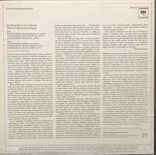 Philippe Entremont Plays Frédéric Chopin : Entremont Plays Chopin (The Favorite Polonaises) (LP, Album)