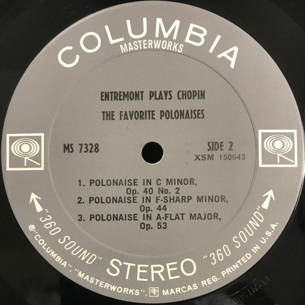 Philippe Entremont Plays Frédéric Chopin : Entremont Plays Chopin (The Favorite Polonaises) (LP, Album)