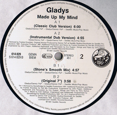 Gladys : Made Up My Mind (Frankie Knuckles & Stonebridge Remixes) (12", Maxi)