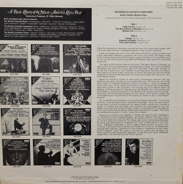 Arthur Fiedler, The Boston Pops Orchestra : The World's Favorite Overtures (LP, Comp)