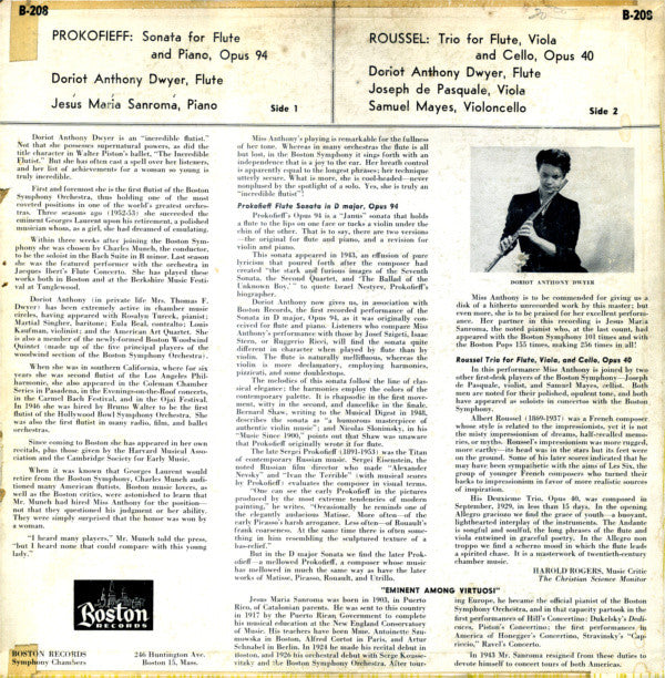 Sergei Prokofiev / Albert Roussel : Sonata For Flute And Piano / Trio For Flute, Viola And Violoncello (LP, Album)