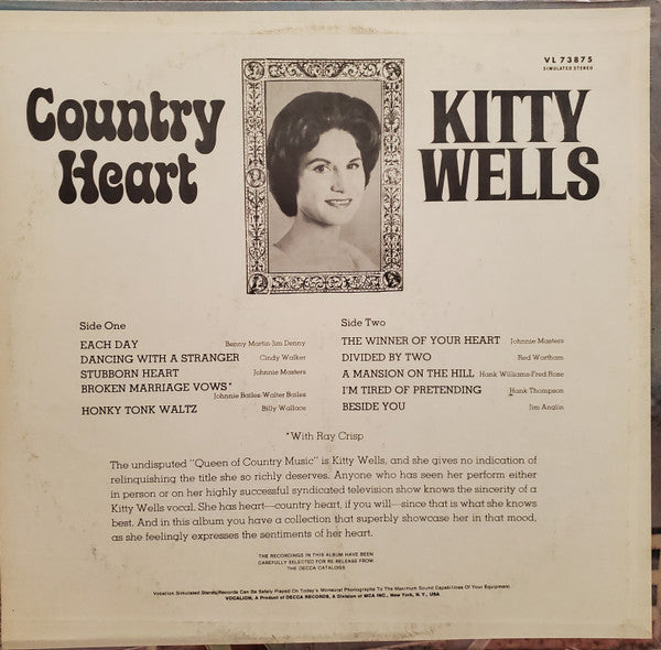 Kitty Wells : Country Heart (LP, Comp)