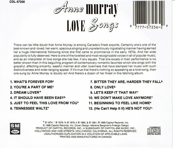 Anne Murray : Love Songs (CD, Comp)