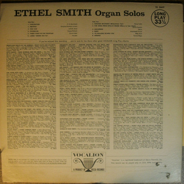 Ethel Smith : Organ Solos (LP, Mono)