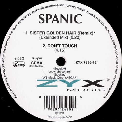 Spanic : Sister Golden Hair (Remix) (12")