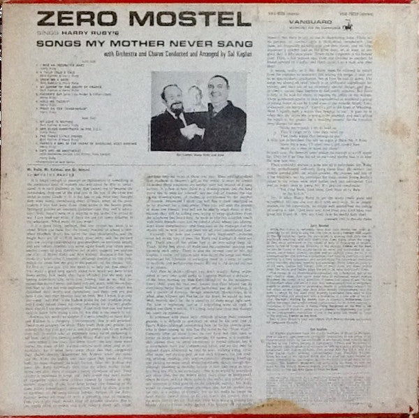 Zero Mostel : Sings Harry Ruby's Songs My Mother Never Sang (LP)