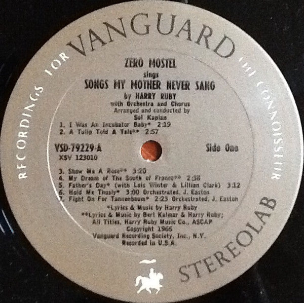 Zero Mostel : Sings Harry Ruby's Songs My Mother Never Sang (LP)