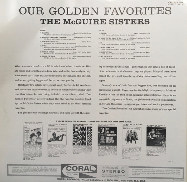 McGuire Sisters : Our Golden Favorites (LP, Comp)