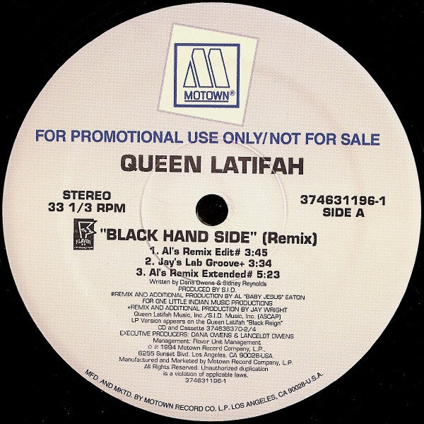Queen Latifah : Black Hand Side (Remix) (12", Promo)