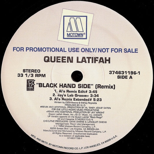 Queen Latifah : Black Hand Side (Remix) (12", Promo)