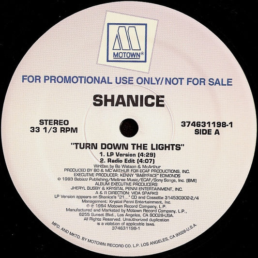 Shanice : Turn Down The Lights (12", Promo)