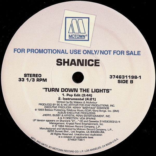 Shanice : Turn Down The Lights (12", Promo)