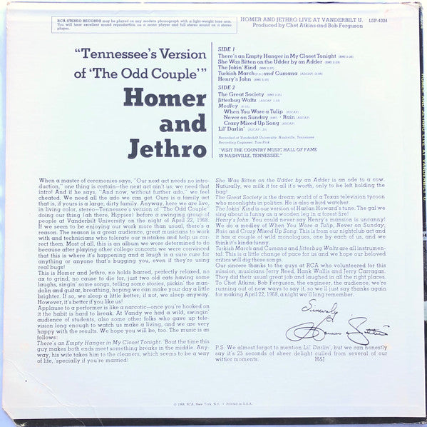 Homer And Jethro : Live At Vanderbilt U. (LP, Album)