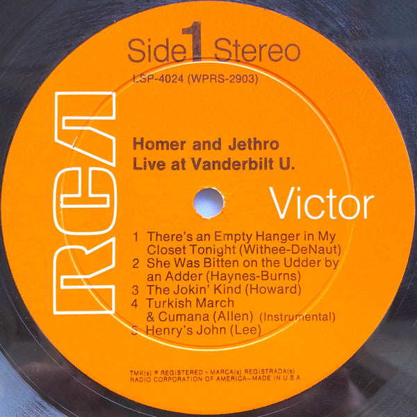 Homer And Jethro : Live At Vanderbilt U. (LP, Album)