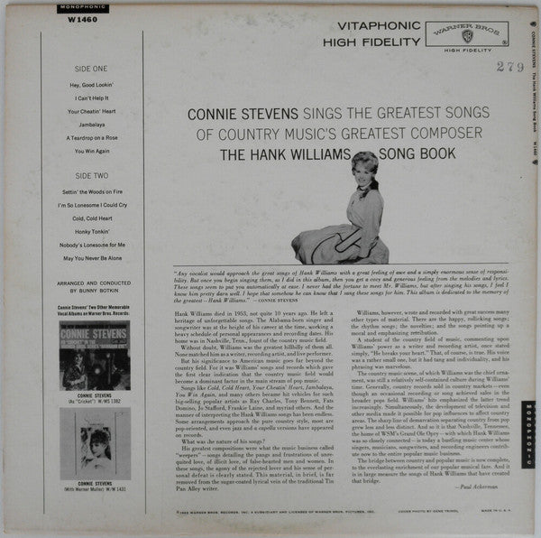 Connie Stevens : The Hank Williams Song Book (LP, Album, Mono)