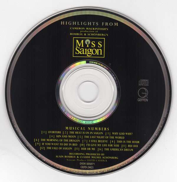 "Miss Saigon" Original London Cast : Highlights From Cameron Mackintosh's Production Of Boublil & Schönberg's Miss Saigon (Original London Cast Recording) (CD, Album, RE)