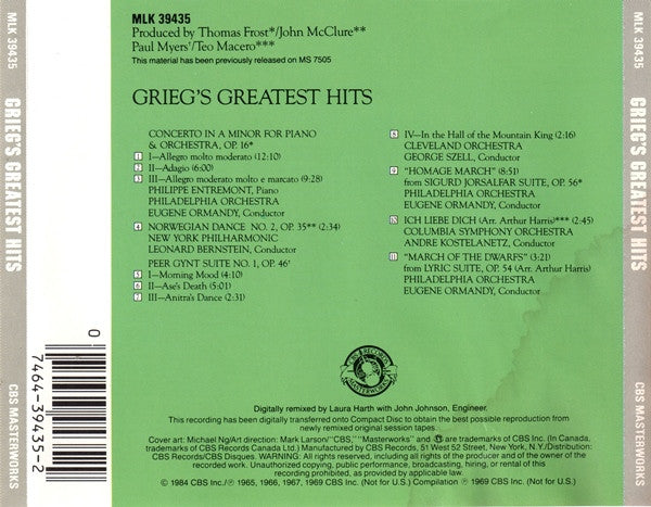 Edvard Grieg : Grieg's Greatest Hits (CD, Comp, RE, RM)
